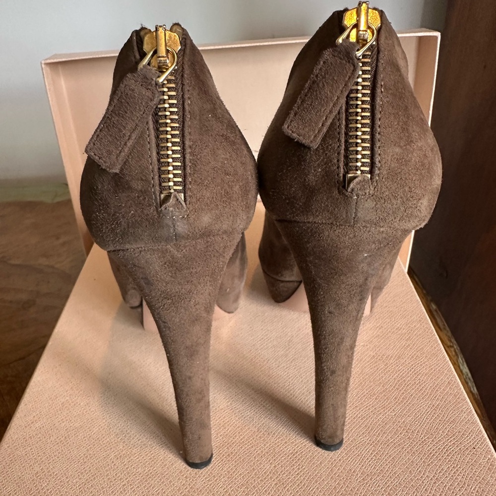 Prada Brown Suede Peep-Toe Lace-Up Platform Heels 9 9.5 EU 39.5 - Picture 6 of 16